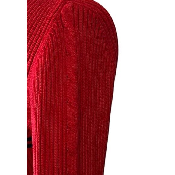 Vintage Y2K Tommy Hilfiger Red Ribbed V-Neck Cable Knit Sweater Women's M - Picture 4 of 8